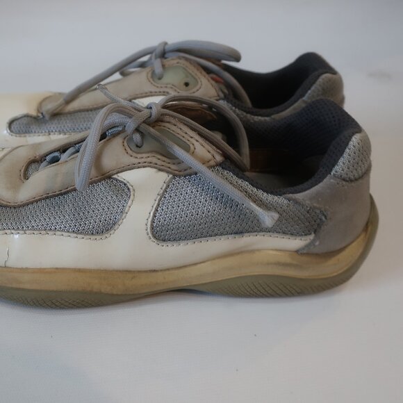 Prada 3163 Americas Cup Mixed Media Leather Low Top Lace-Up Sneaker 37.5 US/7.5 - Picture 8 of 16